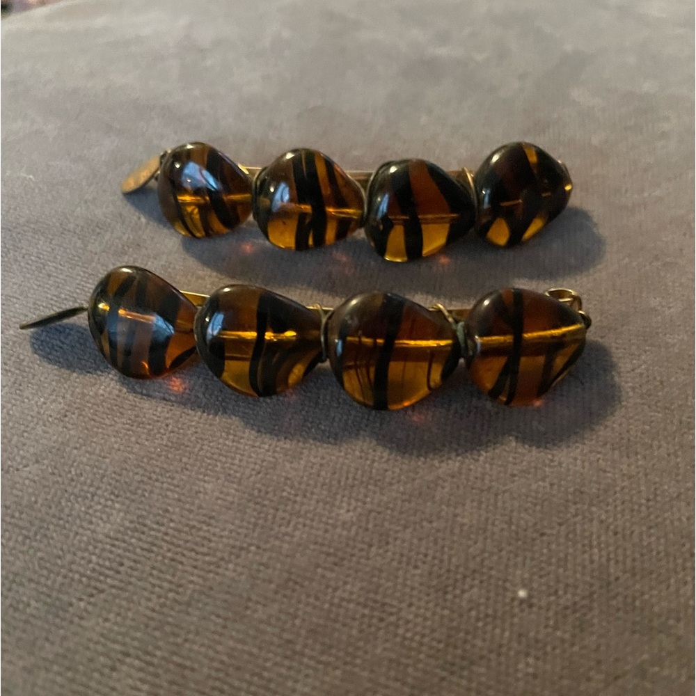 Colette Malouf Tortoise glass bead hair barrette set